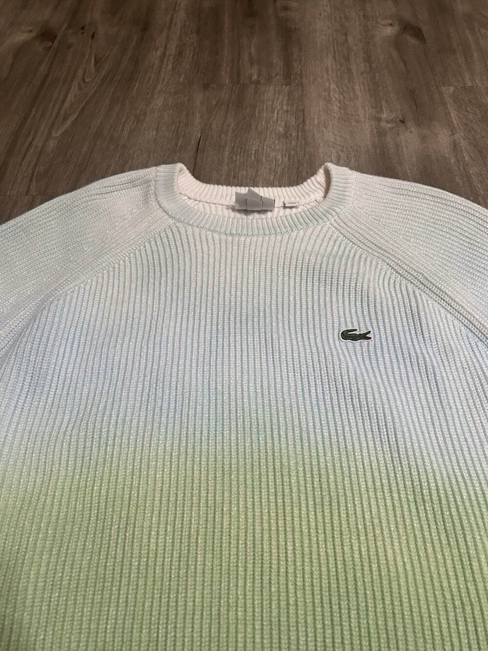 Lacoste Live Unisex Ribbed Organic Cotton Sweater Ombre Green White Mens Large L